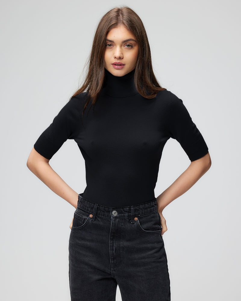 Organic Cotton Knit Elbow T Neck | Noir
