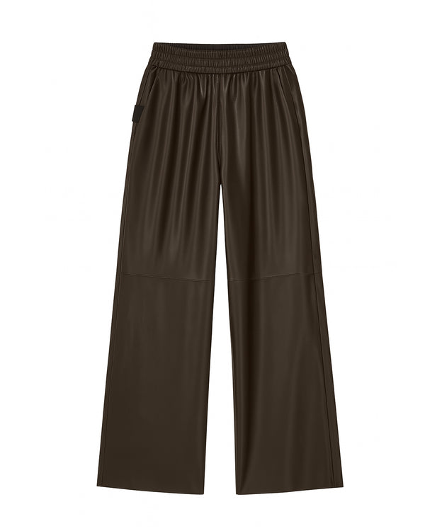 Grenn Pilot Olympia Wide Leather Pants in brown chocolate on white background well heeled vt