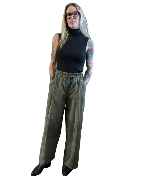Olympia Wide Suede Pants - Army Green