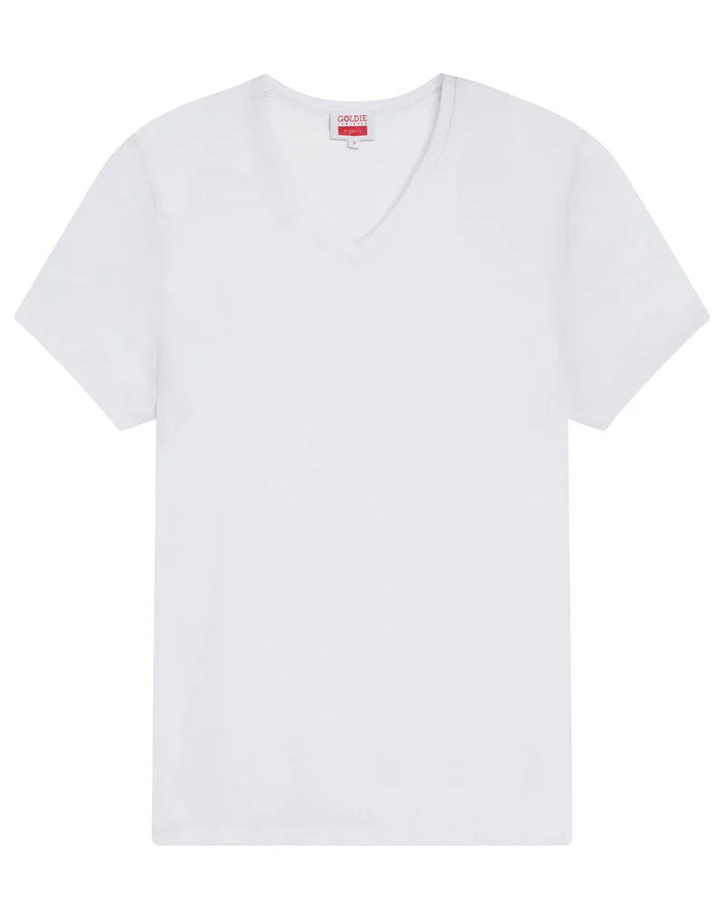 Goldie short sleeve V Boy Tee in White well heeled stowe vt