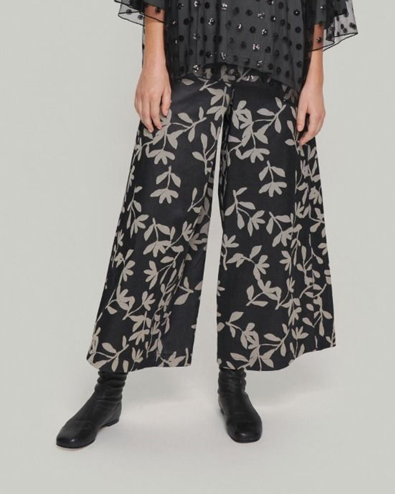 Jacquard Pant Print | Black Leaf