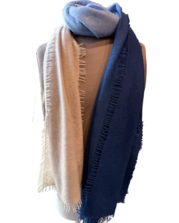 Cashmere Vertical Shading Stole | Peacock Blue to Natural