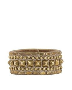 Petra 1" Leather Studded Bracelet | White Gold