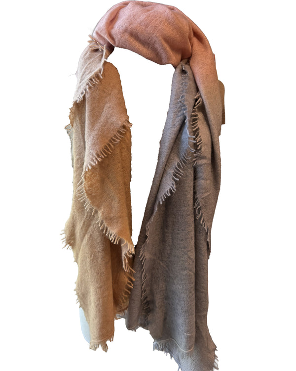 Cashmere Vertical Shading Stole | Rose Brown to Strand to Beige