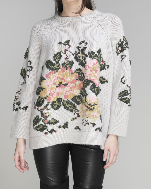 Embroidered Crew Neck Sweater | Pink Rose
