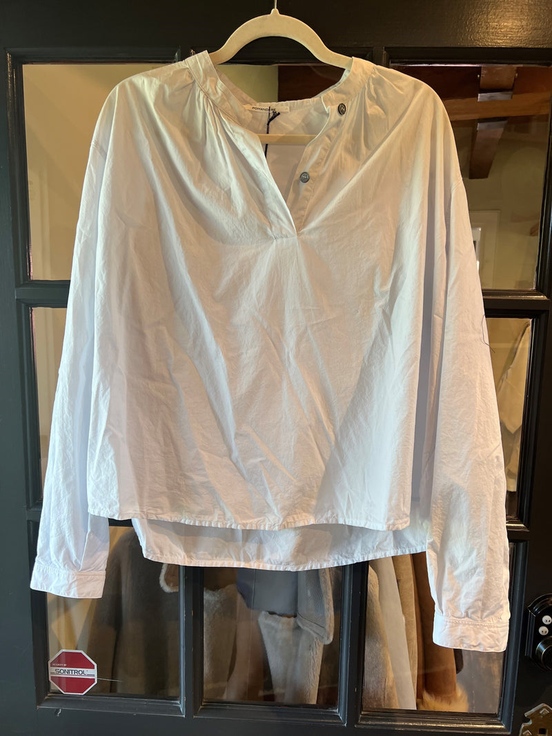 Poplin Blouse with Banded Collar | Azzuro
