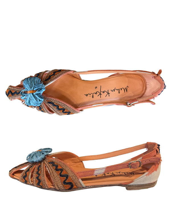 pair of Meher Kakalia Queen Doris Slingback | Sorbet Ziz orange brown blue well heeled vermont