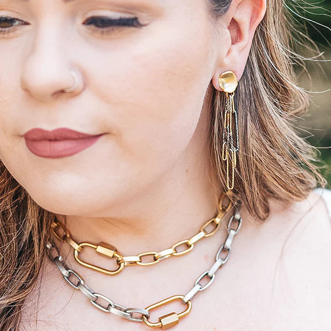 Rhodium and Gold Paperclip Earrings