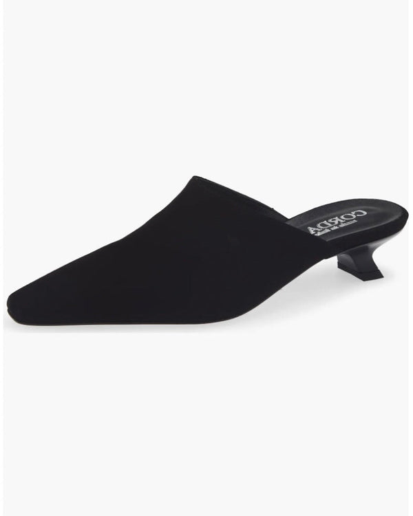 Ronan Kitten Heel Slide - Black Suede