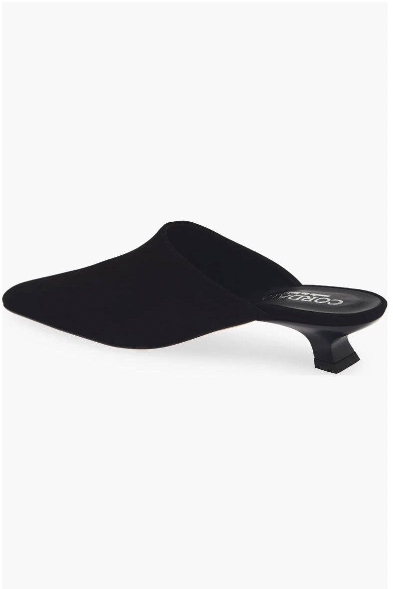 Ronan Kitten Heel Slide - Black Suede