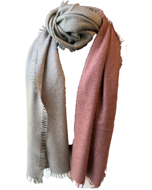 Cashmere Vertical Shading Stole | Grey to Rose Brown to Whitewash