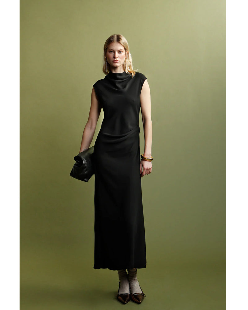 Sleeveless Dress with Side Ruching | Black