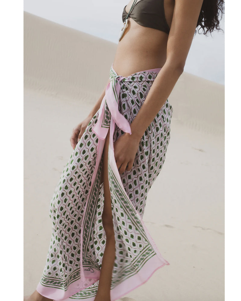 Watercolor Tile Print Sarong - Green
