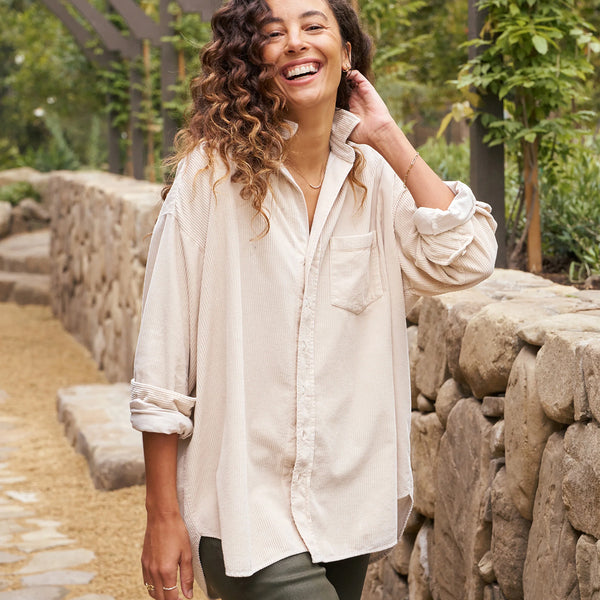 Shirley Oversized Corduroy Shirt | Vintage White – Well Heeled