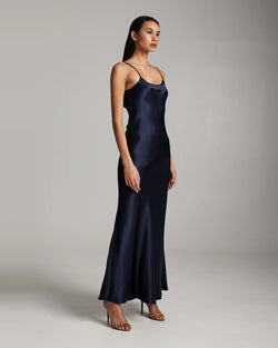 dark blue slip dress Summer Satin She offers a sleek bodycon fit 90s Icon V Slip Dress