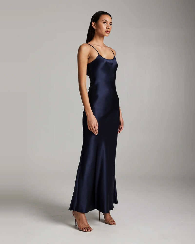 navy slip dress Silk | Long Silk Evening Dress Not Fitted Liquid Slip Dress | Navy