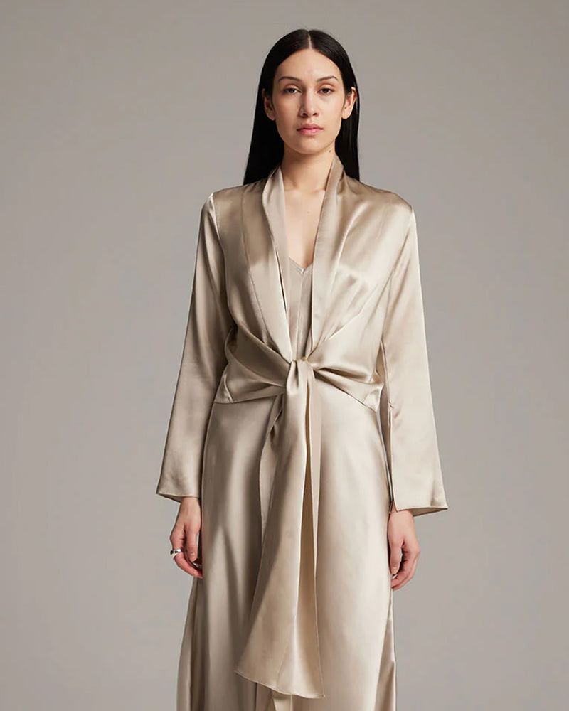 silver dress blouse Sierra Silk Blouse in Silver Modern Sophistication