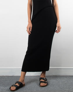 Knit Ribbed Long Skirt | Black