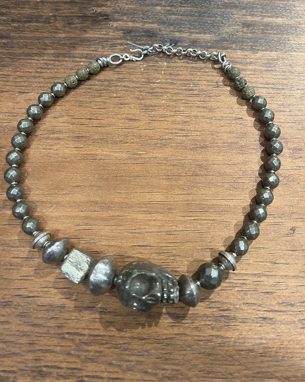 Pyrite Skull Necklace