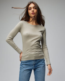 Cashmere Blend Stretch Crew Neck | Smoke