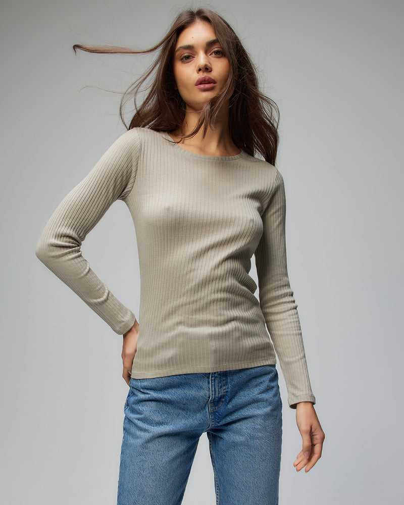 Cashmere Blend Stretch Crew Neck | Smoke