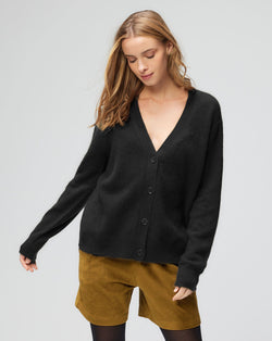 Soft Long Button Front Cardigan | Noir