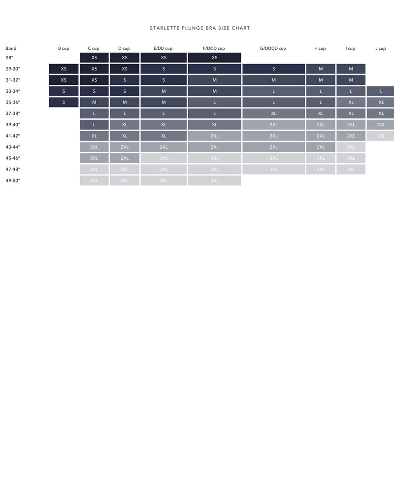 Evelyn & Bobbie Starlette Plunge Bra size chart shop at well heeled boutique stowe vt