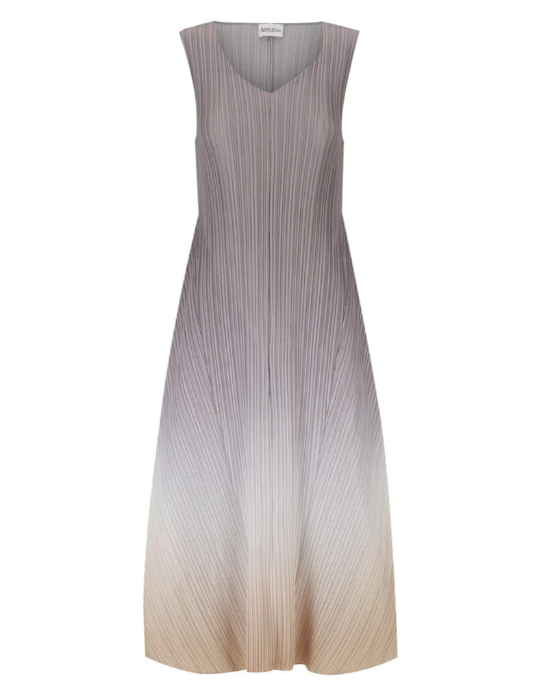 Alquema Long Estrella Dress grey white brown gradient at well heeled boutique