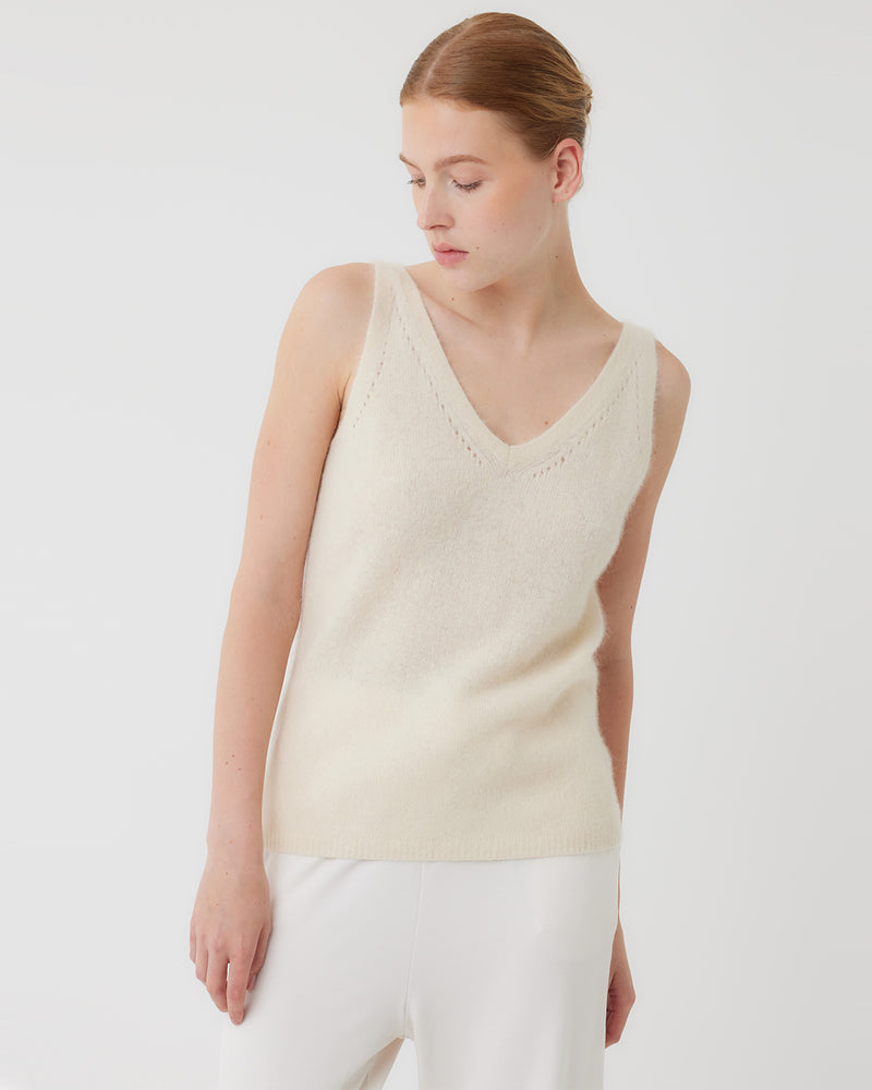 Double V Pointelle Tank | Milk