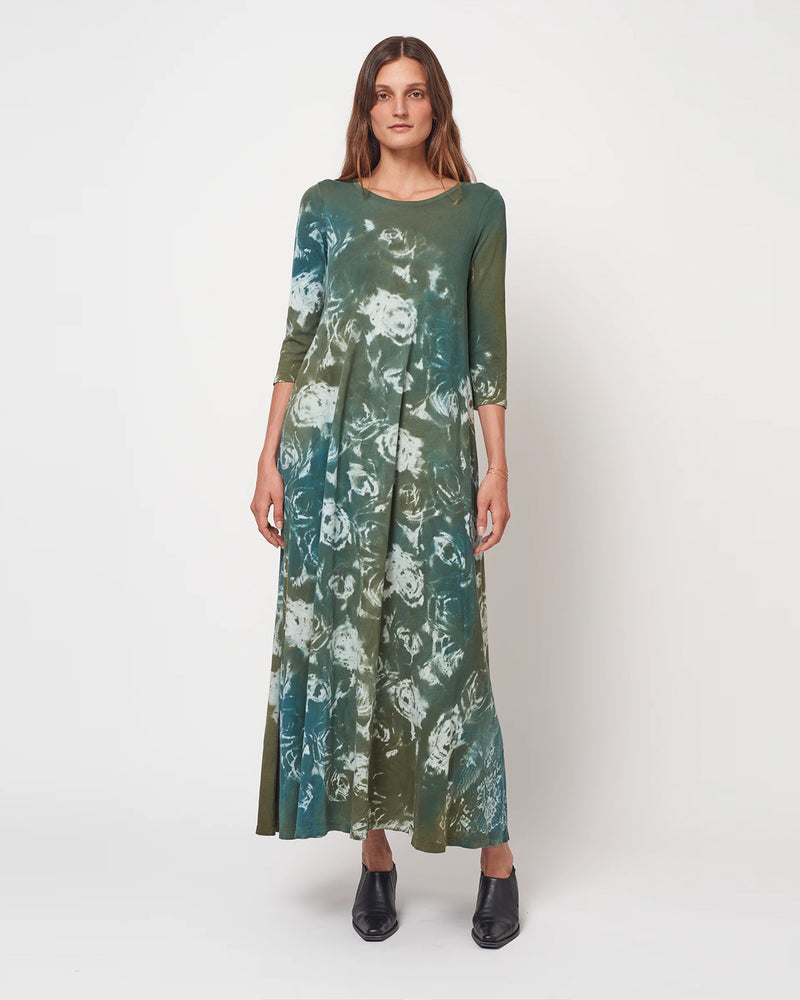 Teal Army Rose Treatment Drama Maxi Dress