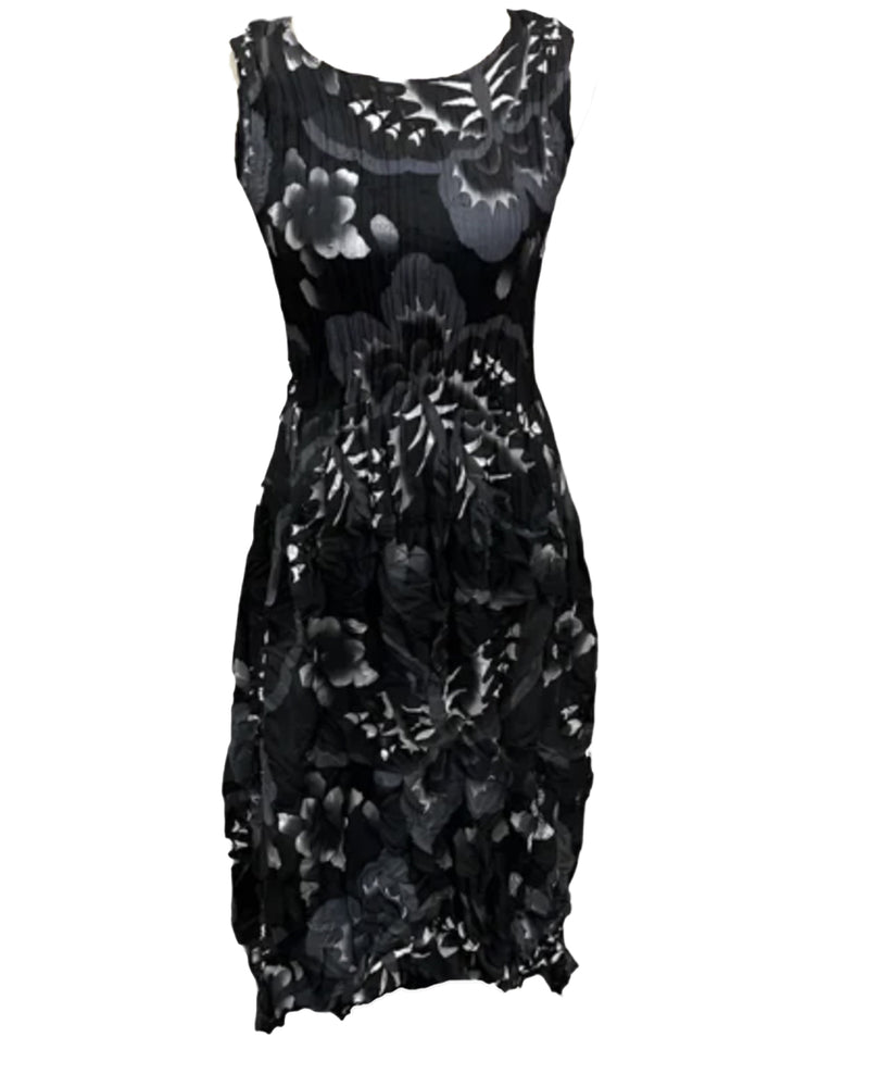 Alquema Smash Pocket Dress in Tribal Butterfly Black floral dress on a white background at well heeled stowe vt boutique