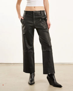 Cropped Baggy Leather Trouser | Black