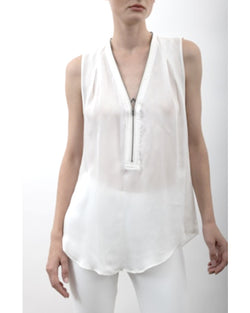 Umberta Silk Shell With Zip Trim in White