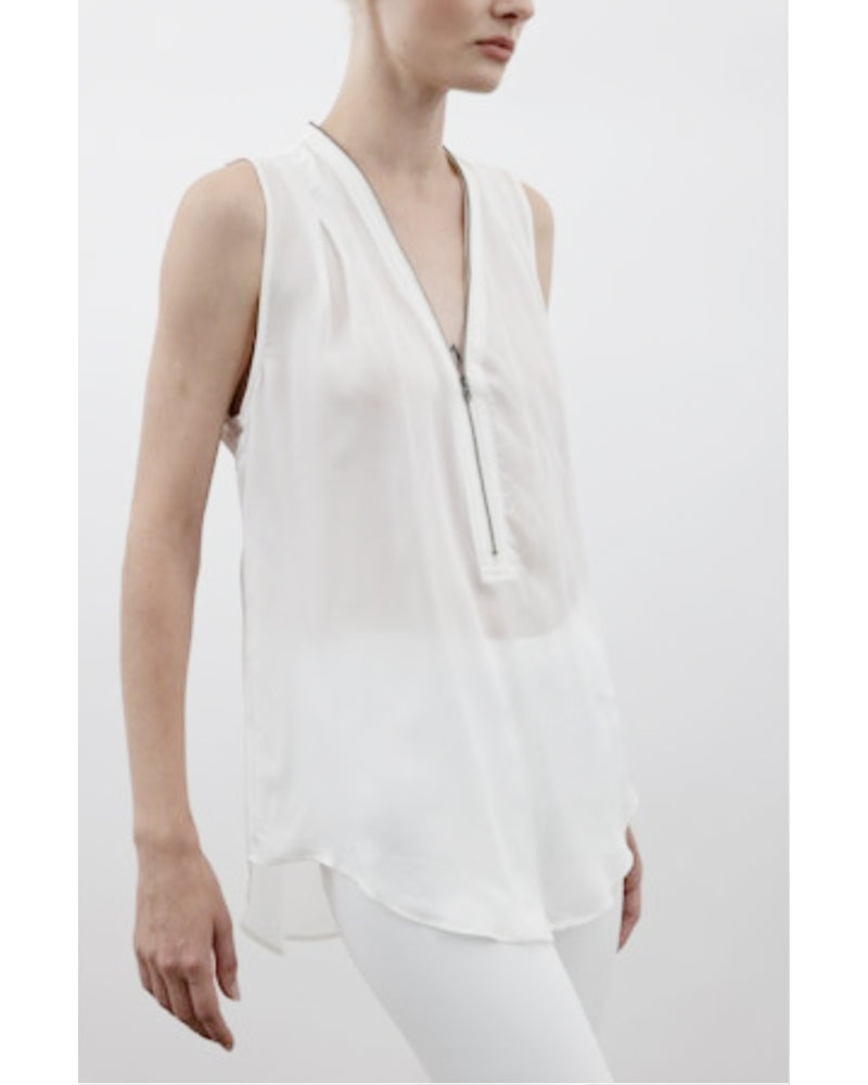 Umberta Silk Shell With Zip Trim in White