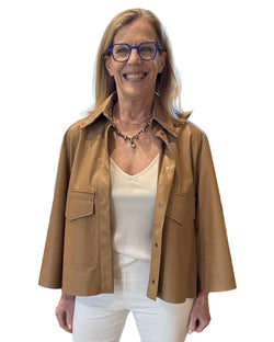 Grenn Pilot Veda Leather Shirt Jacket Toffee shop at well heeled