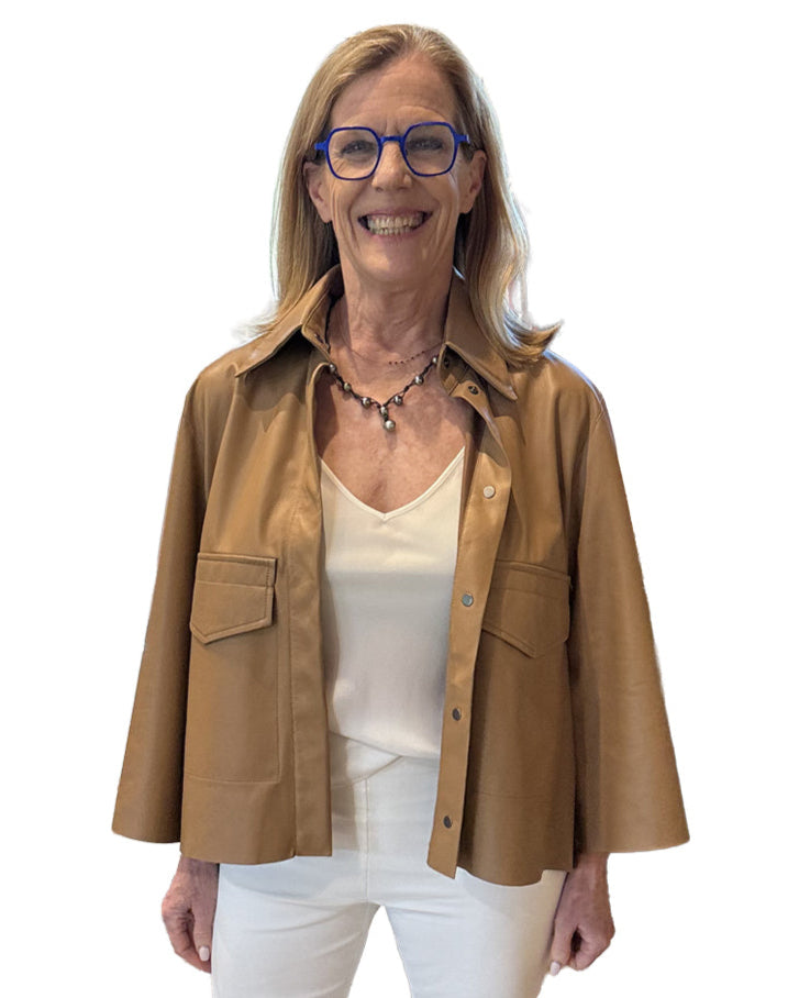 Grenn Pilot Veda Leather Shirt Jacket Toffee shop at well heeled