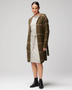 Soft Knit Windowpane 3/4 Sleeve Cardigan | Bison Noir