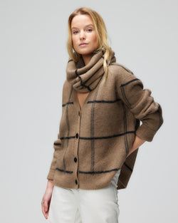 Windowpane Long Sleeve Button Cardigan | Bison Noir