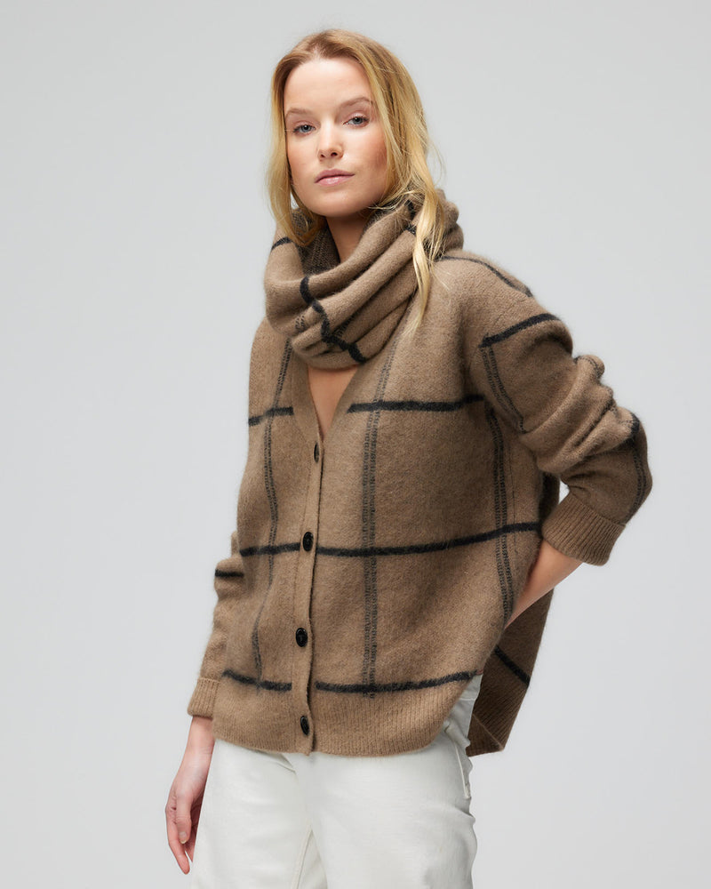 Windowpane Long Sleeve Button Cardigan | Bison Noir