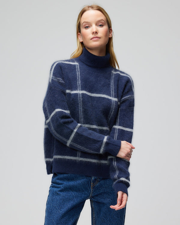 Windowpane Long Sleeve Turtleneck | Marine Gris