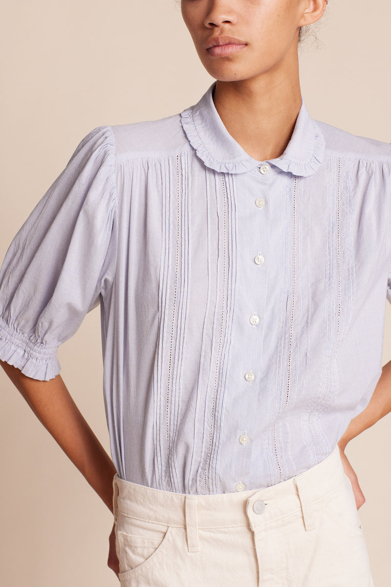 Gemma Blouse in Navy Micro Stripe