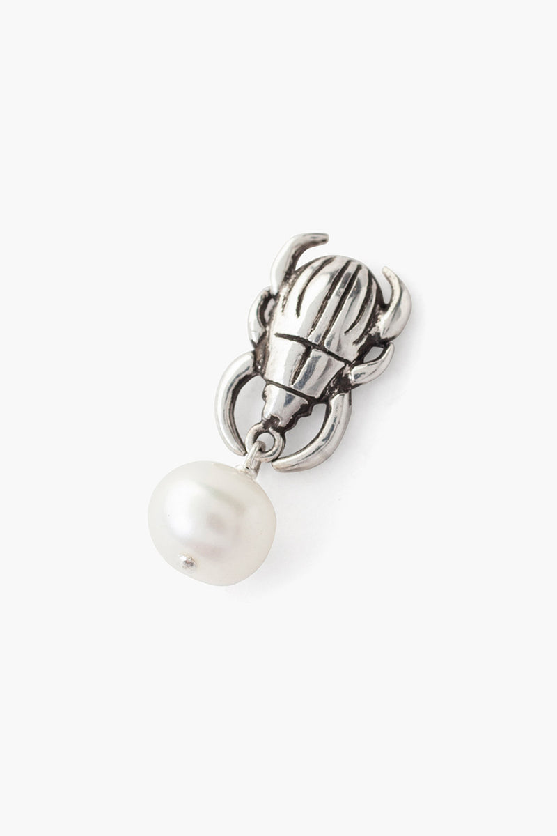 Beetle Earring With Pearl Accent | Silver