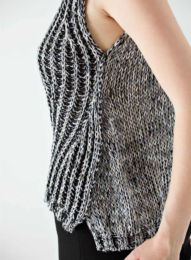 Cotton & Linen Sleeveless Sweater | Black & White