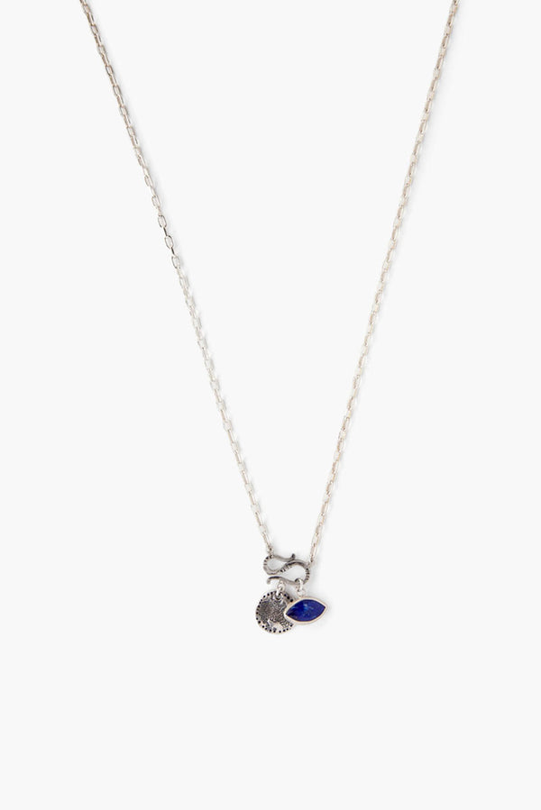 Short Silver Chain Charm Necklace | Lapis