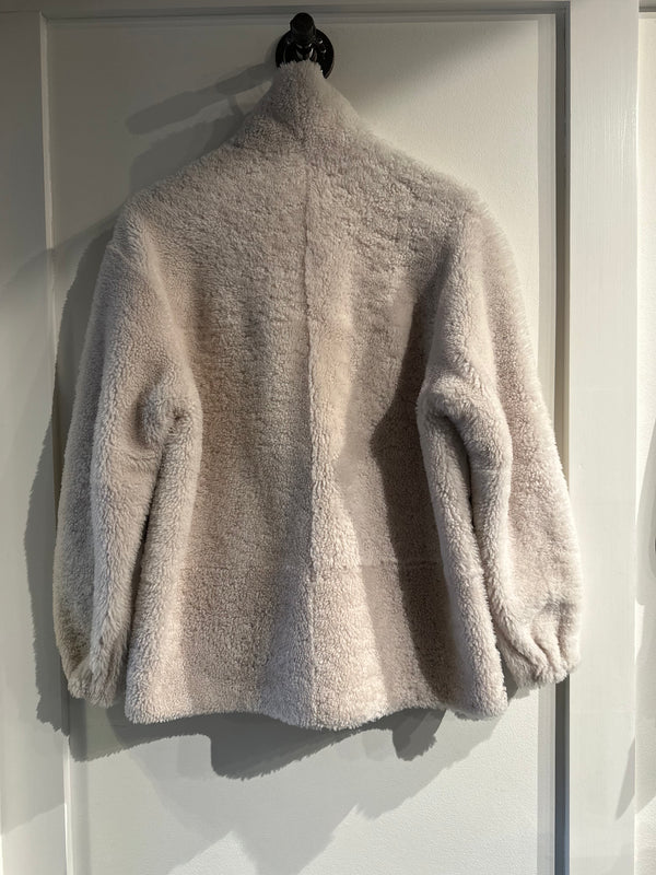 Olive Shearling Jacket | White/Ivory