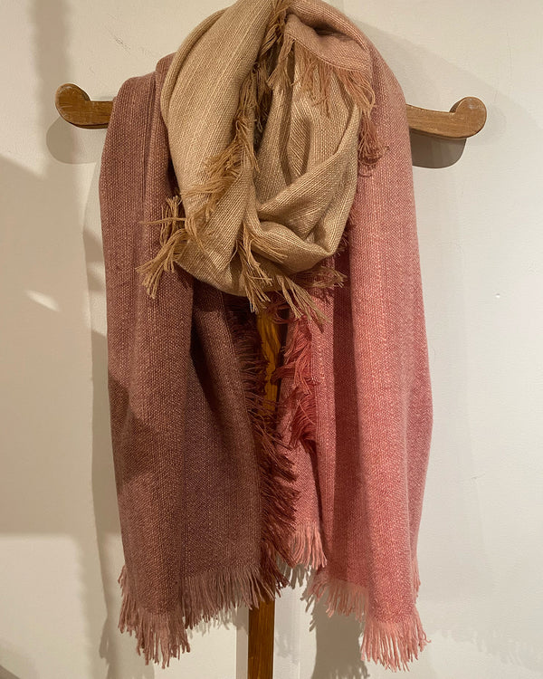 Handspun Cashmere Scarf | Pink, Rust, Tan
