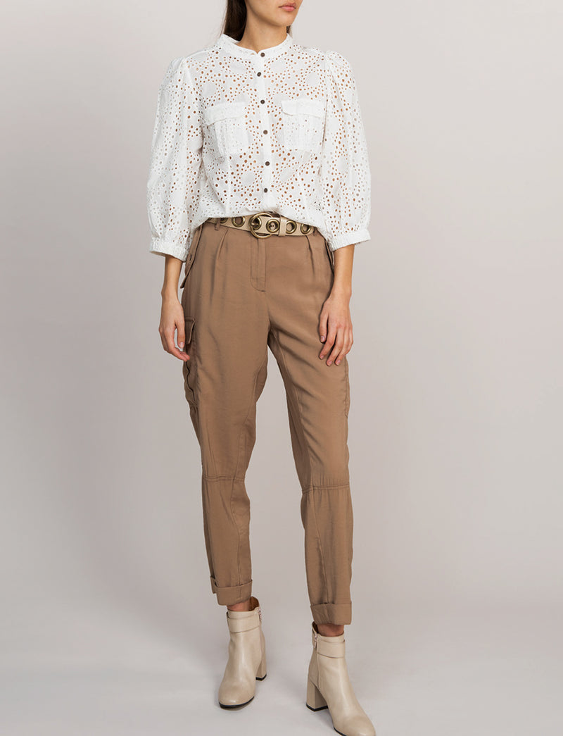 Eyelet Leather Belt | White Sand