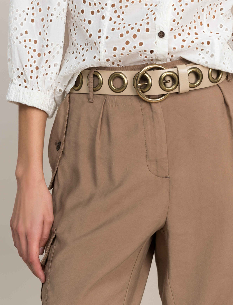 Eyelet Leather Belt | White Sand