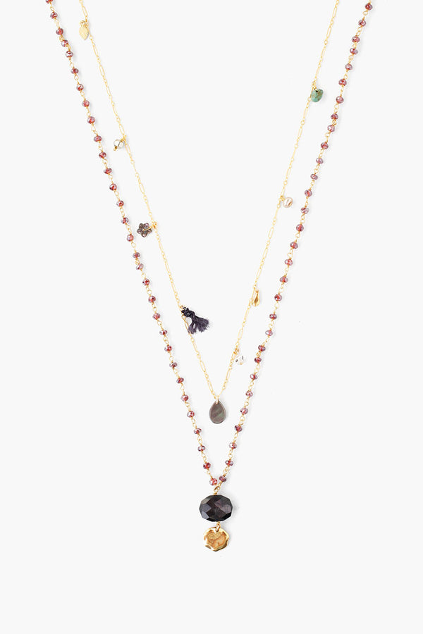 Double Strand Necklace | Gold & Garnet