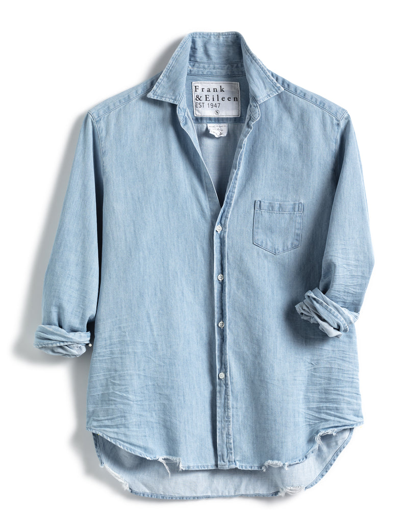 Eileen Famous Denim Button Down | Classic Tattered Blue Wash